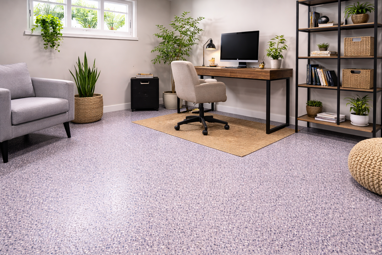 Epoxy resin flake floor for a home office