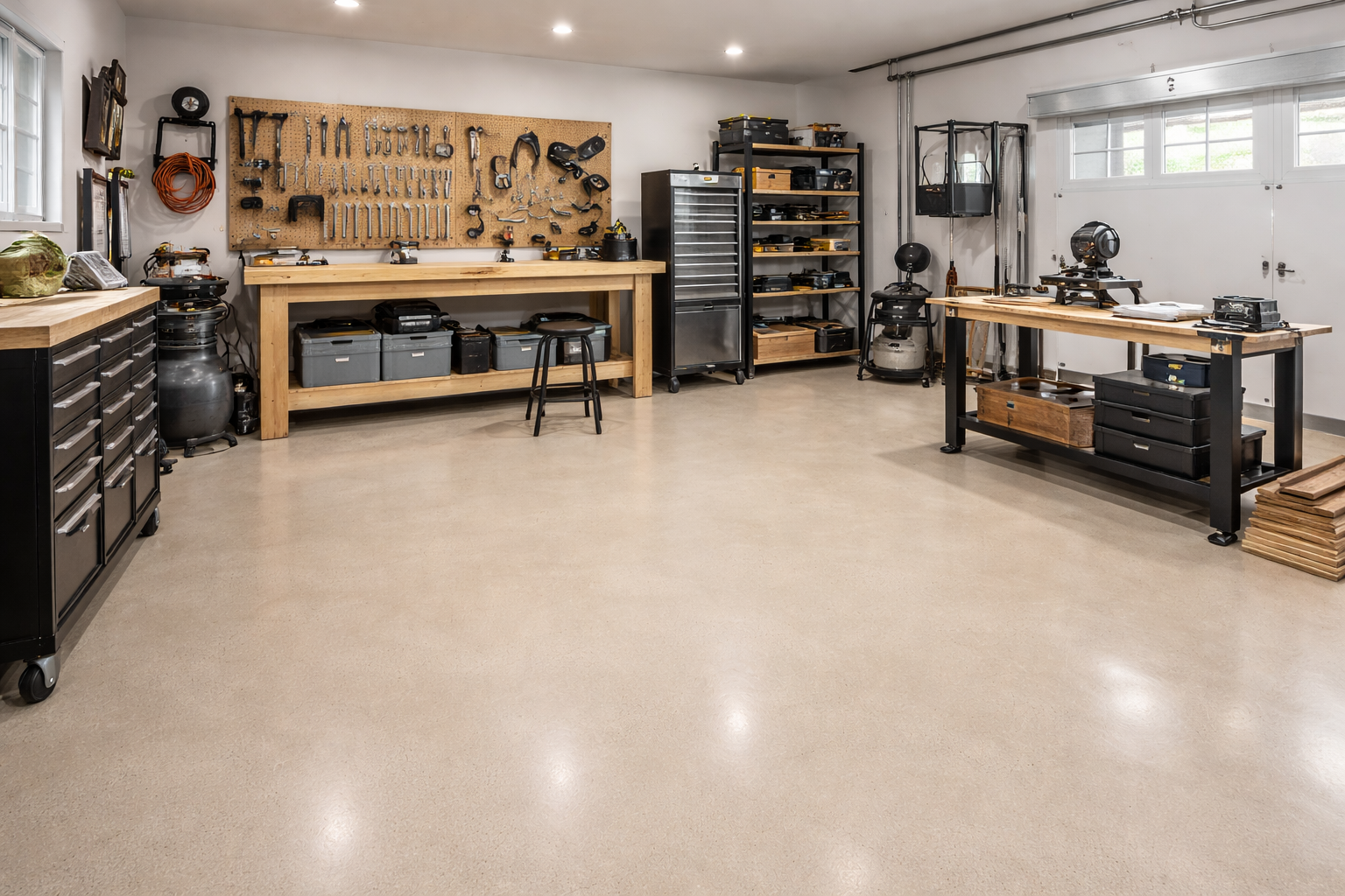Polished concrete workshop floor